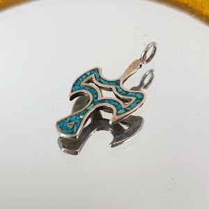 Vintage Peyote Bird Pendant Navajo Native American Turquoise Chip Inlay Sterling